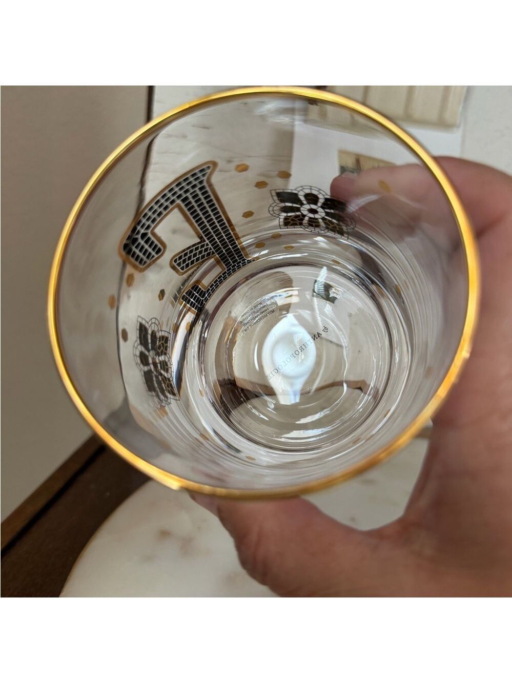 By Anthropologie Bistro Monogram E Tumbler 24K Gold Rim/Decals Old Fashioned - Picture 5 of 6